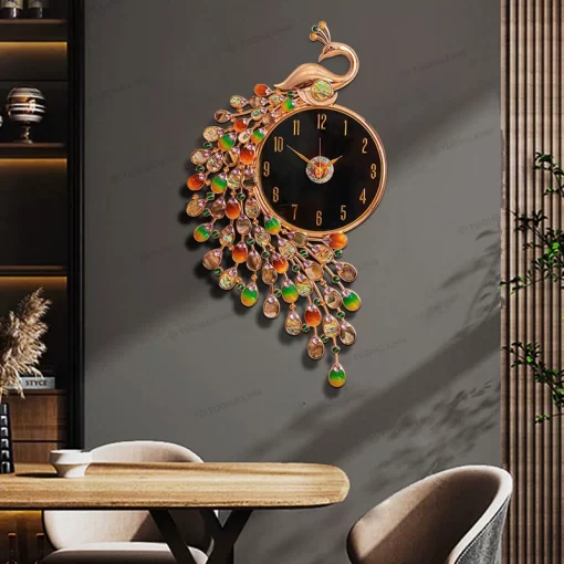 Đồng hồ treo tường chim công khảm đá cao cấp trang trí nội thất DHA649