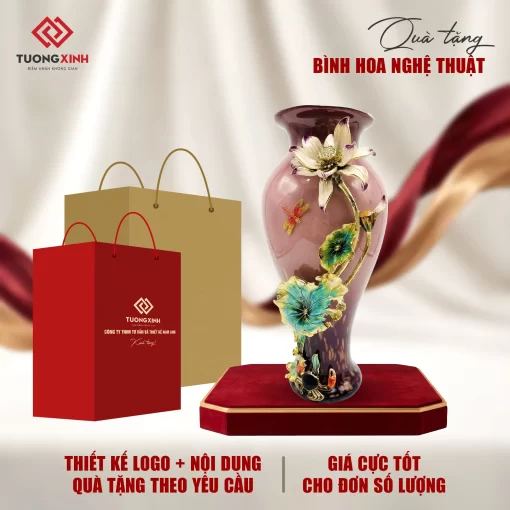 Bình hoa tráng men nổi 3D quà tặng khách hàng cao cấp GSQ09