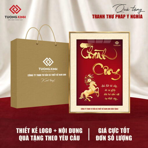 Tranh tráng gương Thư Pháp, quà tặng doanh nghiệp in logo TQT30