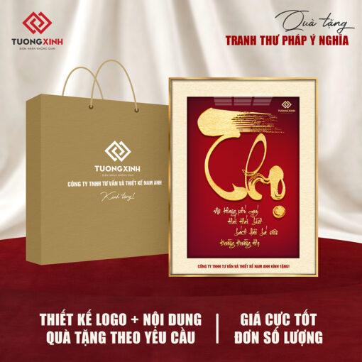 Tranh tráng gương Thư Pháp, quà tặng doanh nghiệp in logo TQT31