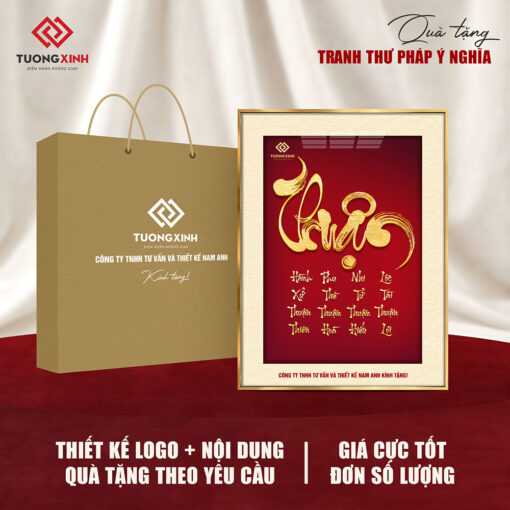 Tranh tráng gương Thư Pháp, quà tặng doanh nghiệp in logo TQT32