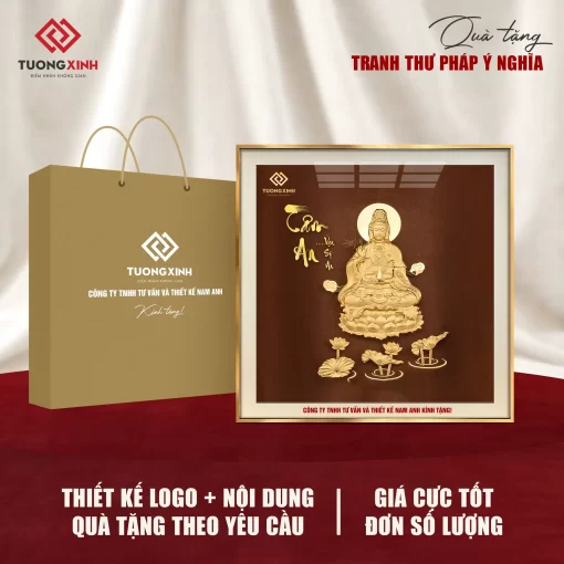 Tranh Phật Quan Âm quà tặng đối tác in logo sang trọng TQT37