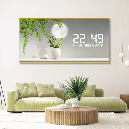 Tranh đồng hồ số điện tử LED lá cây xanh nghệ thuật TG5369S