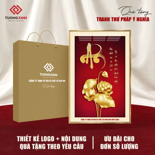 Tranh tráng gương Thư Pháp, quà tặng khách hàng in logo ý nghĩa TQT48
