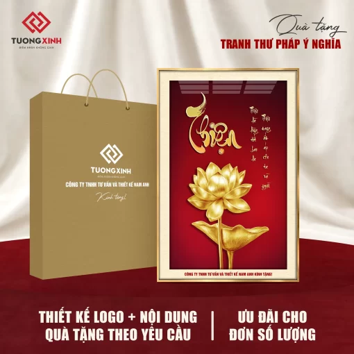 Tranh tráng gương Thư Pháp, quà tặng khách hàng in logo ý nghĩa TQT49