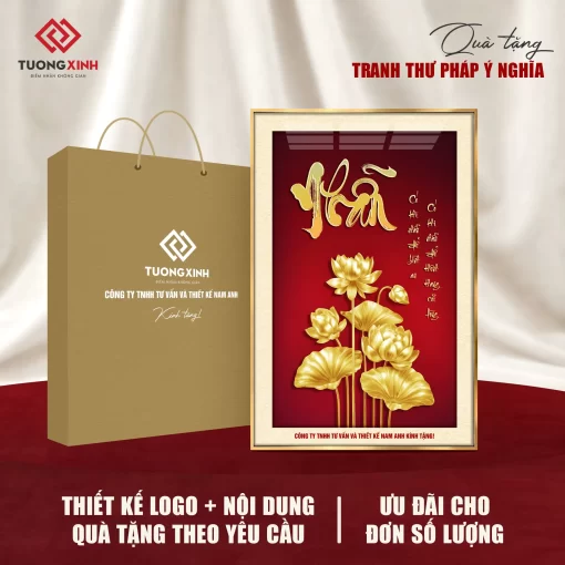 Tranh tráng gương Thư Pháp, quà tặng khách hàng in logo ý nghĩa TQT50