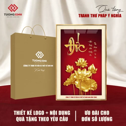 Tranh tráng gương Thư Pháp, quà tặng đối tác in logo ý nghĩa TQT52