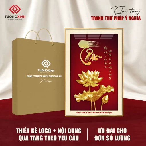 Tranh tráng gương Thư Pháp, quà tặng đối tác in logo ý nghĩa TQT53