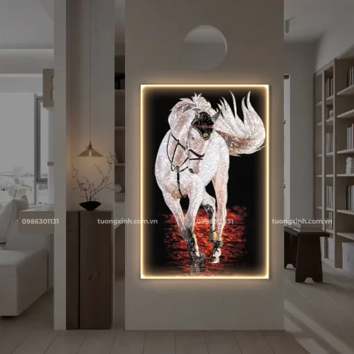 Tranh tráng gương đèn LED đính đá phòng khách sang trọng LD893