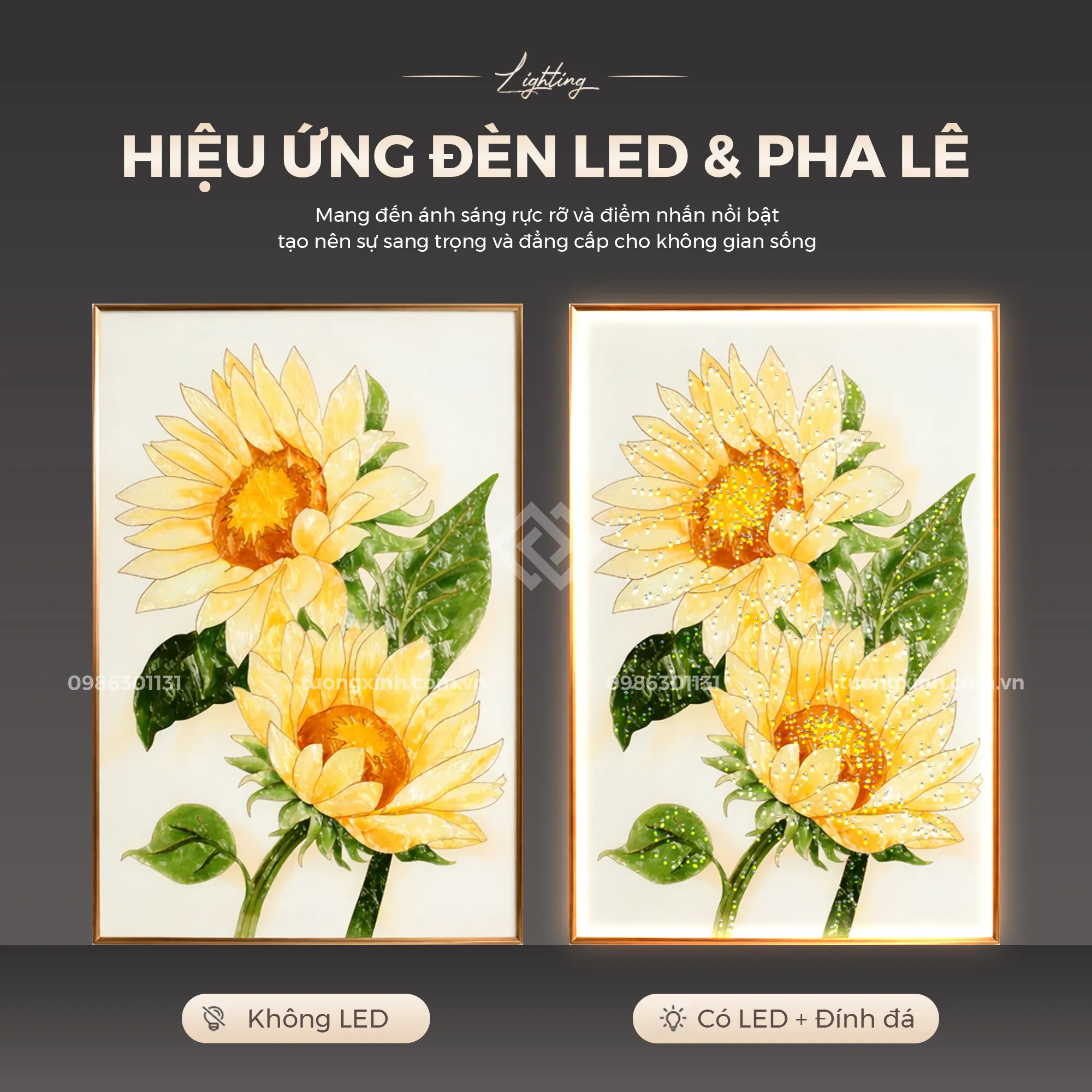 Tranh treo tường LED đính pha lê Hoa Hướng Dương nghệ thuật LD883 3 Tranh LED đính đá cao cấp – Tường Xinh (4)