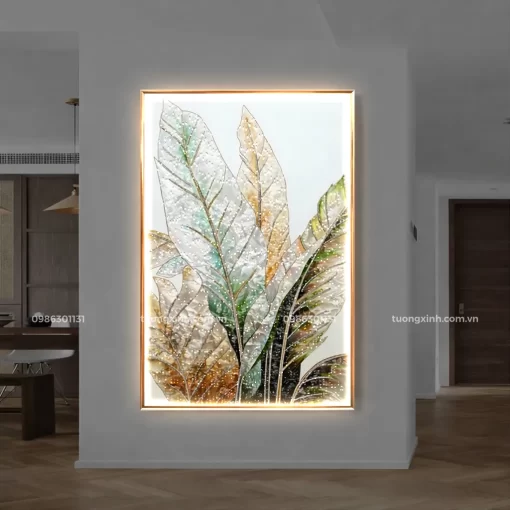 Tranh tráng gương đính đá cao cấp đèn LED lá cây nghệ thuật LD881