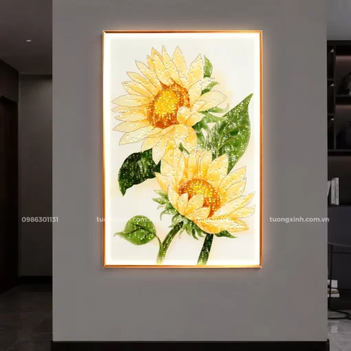 Tranh treo tường LED đính pha lê Hoa Hướng Dương nghệ thuật LD883