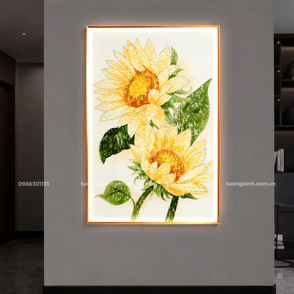 Tranh treo tường LED đính pha lê Hoa Hướng Dương nghệ thuật LD883 1 Tranh LED đính đá cao cấp – Tường Xinh (5)