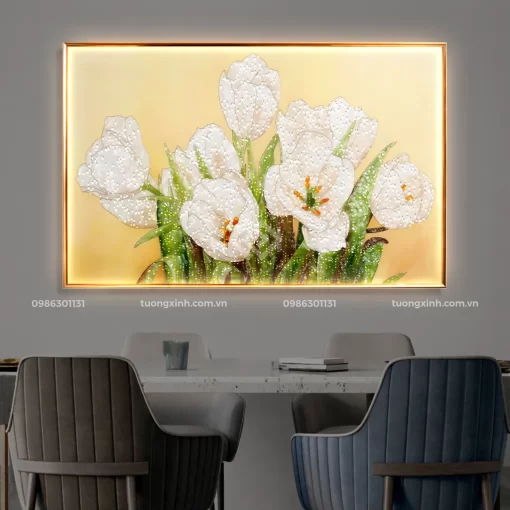 Tranh tráng gương đèn LED đính đá cao cấphoa nghệ thuật LD888