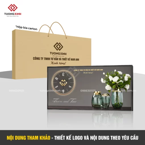 Đồng hồ treo tường in logo thiết kế theo yêu cầu, quà tặng doanh nghiệp in logo DGL50