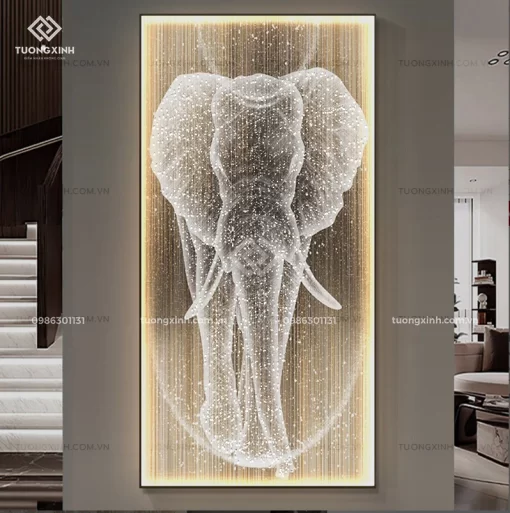Tranh phòng khách tráng gương đèn LED đính đá pha lê cao cấp LD1019