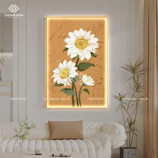 Tranh treo tường hoa nghệ thuật tráng gương đèn LED đính đá cao cấp LD1021
