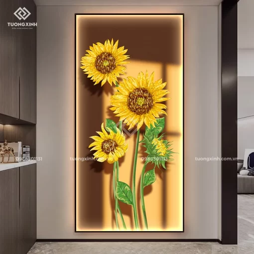Tranh hoa nghệ thuật tráng gương đèn LED đính đá pha lê cao cấp LD1026