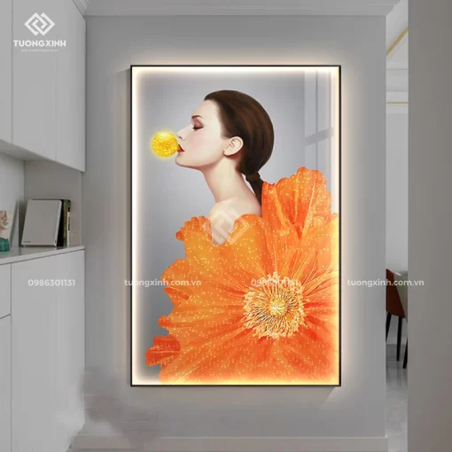 Tranh treo tường nghệ thuật tráng gương đèn LED đính đá cao cấp LD1029