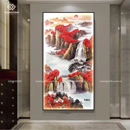 Tranh phòng khách tráng gương đèn LED đính đá pha lê cao cấp LD1031