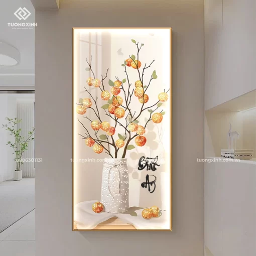Tranh phòng khách tráng gương đèn LED đính đá pha lê cao cấp LD1032