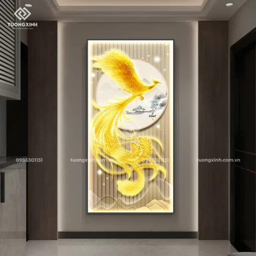 Tranh phòng khách tráng gương đèn LED đính đá pha lê cao cấp LD1035
