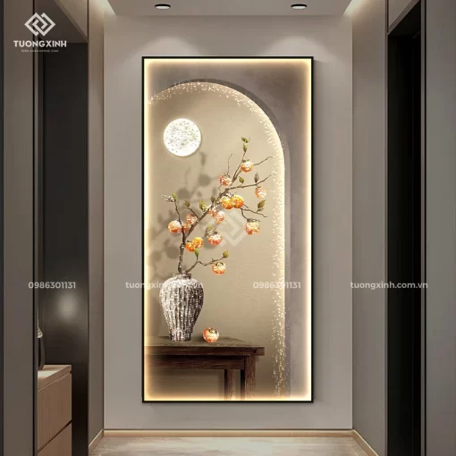 Tranh phòng khách tráng gương đèn LED đính đá pha lê cao cấp LD1048