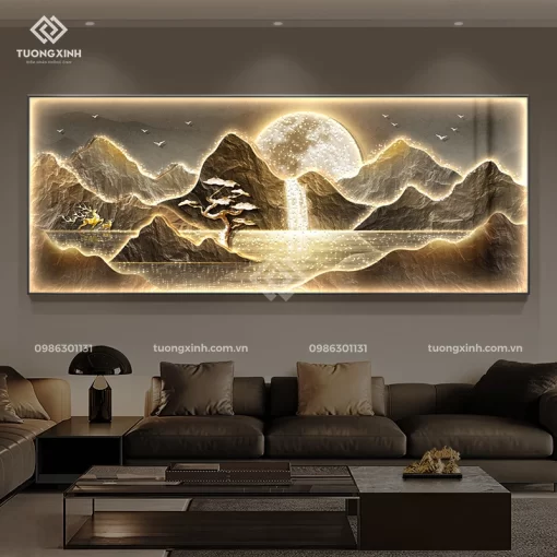 Tranh phòng khách tráng gương đèn LED đính đá pha lê cao cấp LD1064