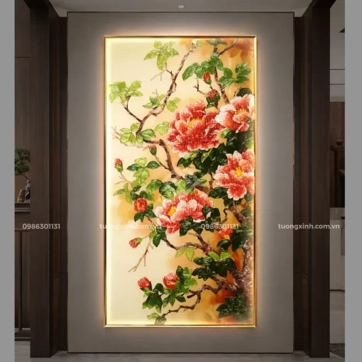 Tranh tráng gương đèn LED đính đá cao cấp hoa nghệ thuật LD919