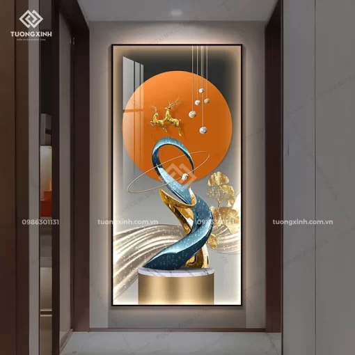 Tranh Hươu Tài Lộc đèn LED đính đá pha lê cao cấp LD984