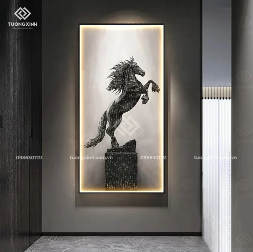 Tranh phòng khách tráng gương đèn LED đính đá pha lê cao cấp LD1009