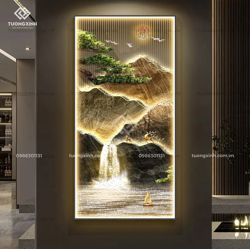 Tranh phòng khách tráng gương đèn LED đính đá pha lê cao cấp LD1018 1 Tranh phòng khách tráng gương đèn LED đính đá pha lê cao cấp LD1018