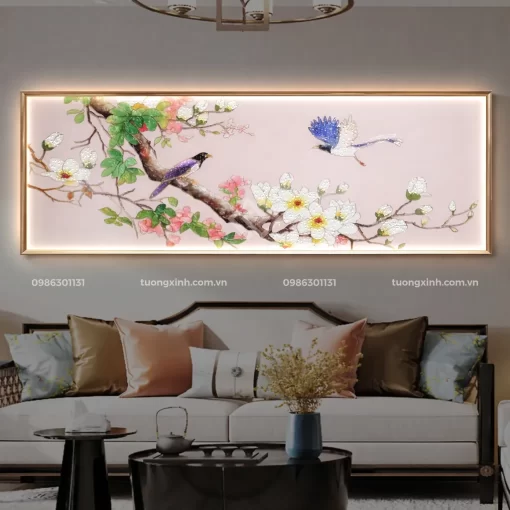 Tranh hoa nghệ thuật tráng gương đèn LED đính đá cao cấp LD947