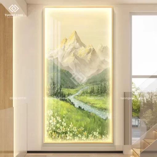 Tranh Canvas là gì? Mua tranh treo tường canvas ở đâu hà nội rẻ đẹp 32 Tranh treo tường núi non hùng vĩ đèn LED đính đá pha lê cao cấp LD952
