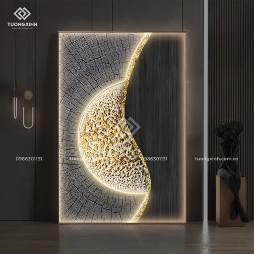 Tranh treo tường phòng khách tráng gương đèn LED đính đá cao cấp LD960