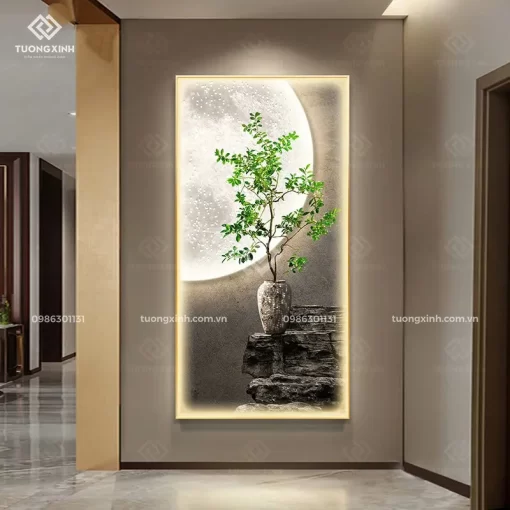 Tranh Bình hoa nghệ thuật tráng gương đèn LED đính đá pha lê cao cấp LD990