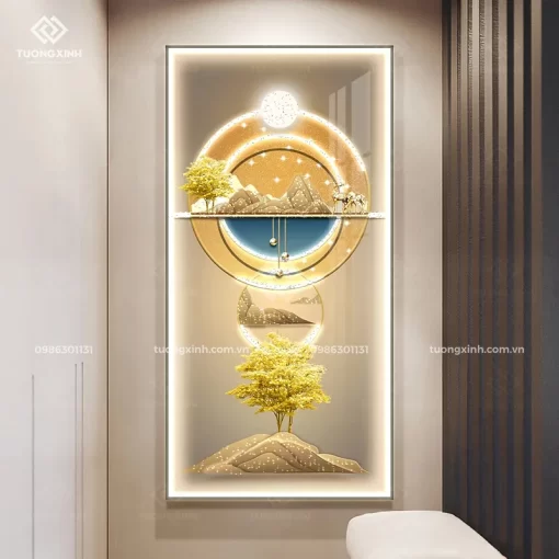 Tranh tráng gương đèn LED đính đá pha lê cao cấp LD1003