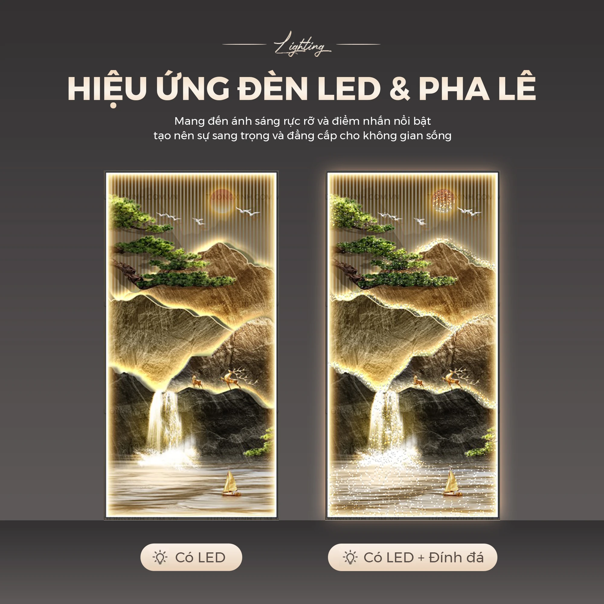 Tranh phòng khách tráng gương đèn LED đính đá pha lê cao cấp LD1018 3 Tranh phòng khách tráng gương đèn LED đính đá pha lê cao cấp LD1018 - Ảnh 3
