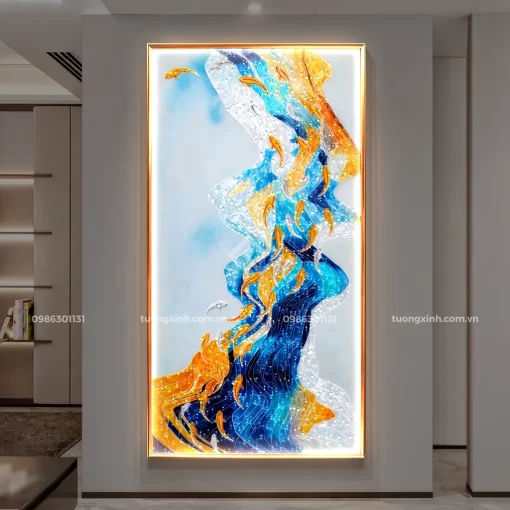 Tranh phòng khách sang trọng đèn LED đính đá pha lê cao cấp LD927