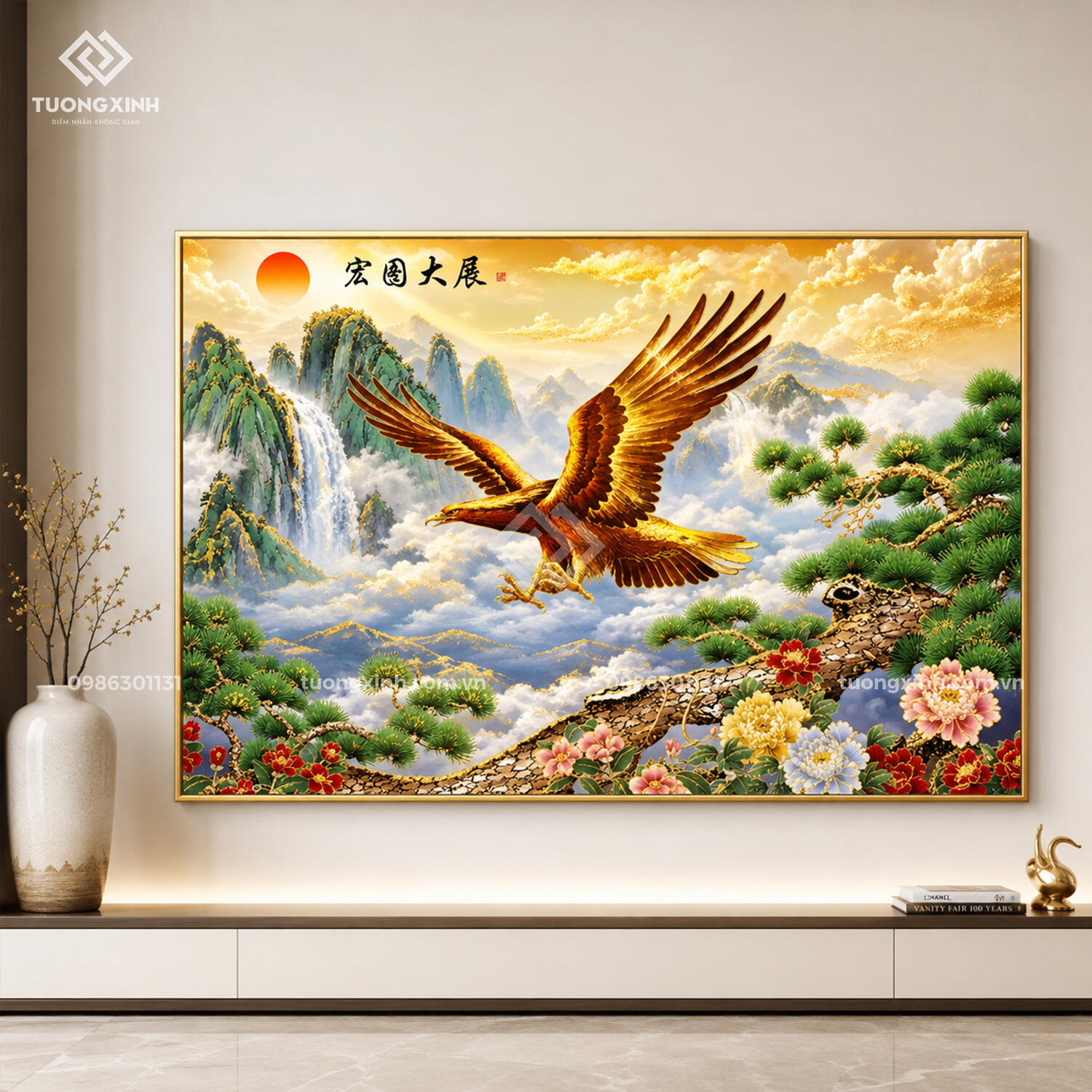 Tranh dát vàng Đại Bàng tung cánh in nổi 3D cao cấp TM207 1 Tranh dát vàng Đại Bàng tung cánh in nổi 3D cao cấp TM207