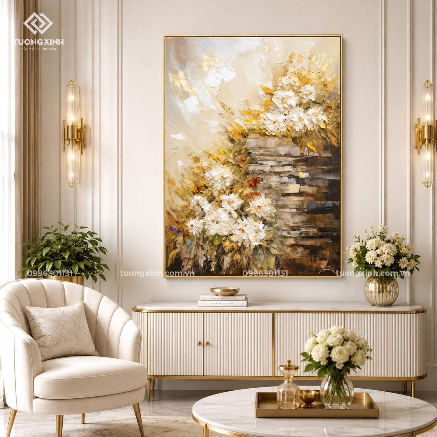 Tranh dát vàng hoa nghệ thuật in nổi 3D cao cấp TM206 1 Tranh dát vàng hoa nghệ thuật in nổi 3D cao cấp TM206