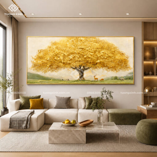 Tranh Cây Tiền Vàng in nổi 3D dát vàng ánh kim sang trọng TM04