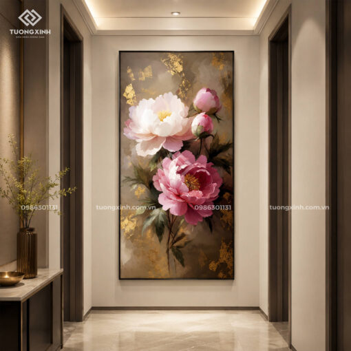 Tranh treo tường hoa nghệ thuật in nổi 3D hiệu ứng dát vàng sang trọng TM157