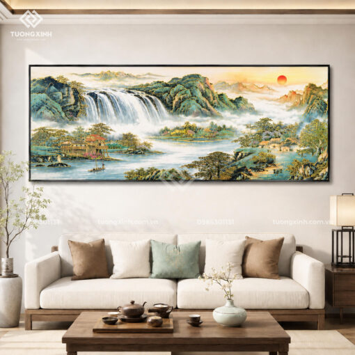 Tranh phong cảnh núi non in nổi 3D phủ nhũ vàng sang trọng TM130
