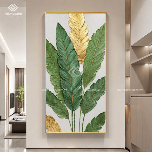 Tranh ánh kim lá cây nghệ thuật nổi 3D cao cấp TM06