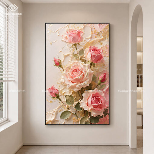 Tranh hoa nghệ thuật in nổi 3D hiệu ứng dát vàng cao cấp TM228