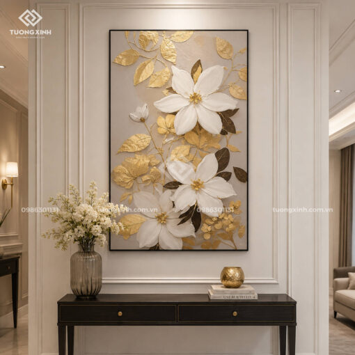 Tranh hoa nghệ thuật in nổi 3D hiệu ứng dát vàng cao cấp TM232