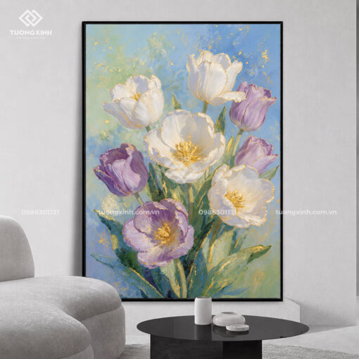 Tranh hoa nghệ thuật in nổi 3D hiệu ứng dát vàng cao cấp TM239