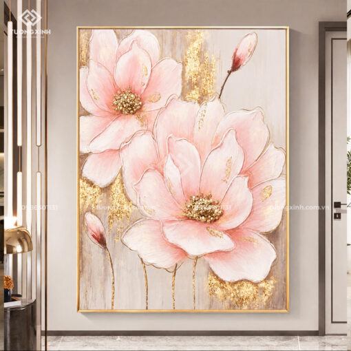 Tranh hoa nghệ thuật in nổi 3D hiệu ứng dát vàng cao cấp TM240