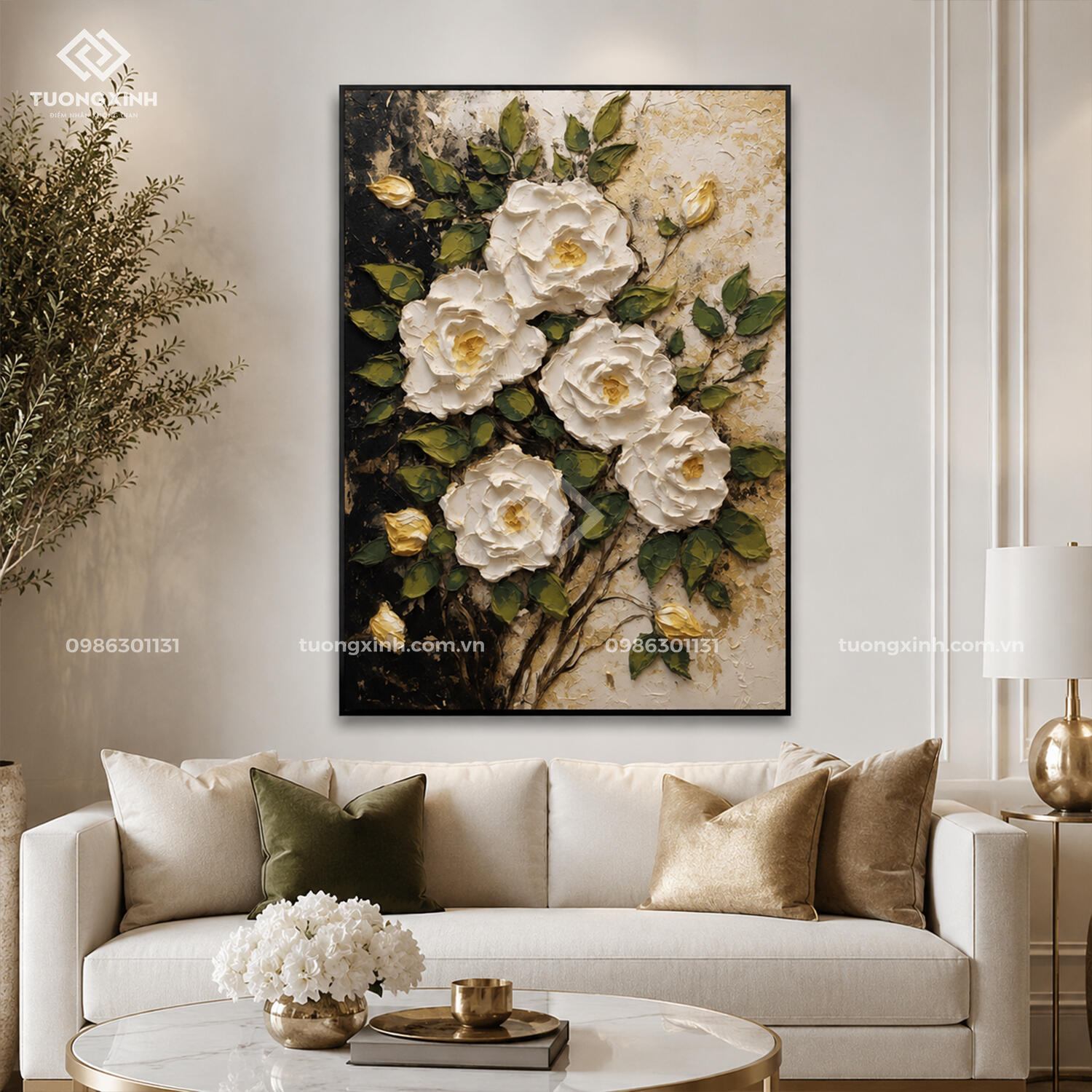 Tranh hoa nghệ thuật in nổi 3D hiệu ứng dát vàng cao cấp TM244 1 Tranh hoa nghệ thuật in nổi 3D hiệu ứng dát vàng cao cấp TM244